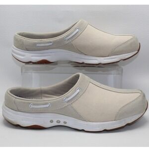 Easy Spirit ESALLWAKE Womens 11 M Beige Leather Textile Clog Mules Slip On Shoes